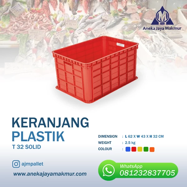 Solid Industrial Plastic Basket HDPE size 620 x 430 x 320 MM