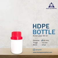 Botol Obat Plastik HDPE Labor 50 ml Warna Putih Tutup Merah dengan sumpel 